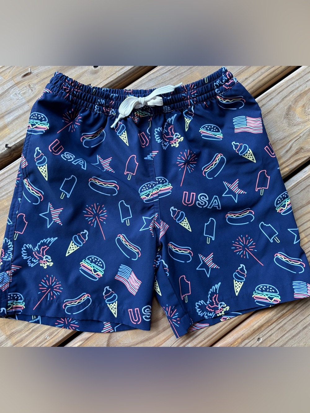 chubbies Kids Navy Blue Patriotic Print Swim Trunks